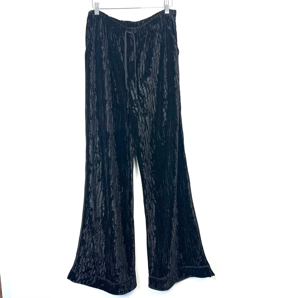 Mossimo Black Crushed Velvet Wide Leg Lounge Pants Women M Y2k Whimsygoth Grunge